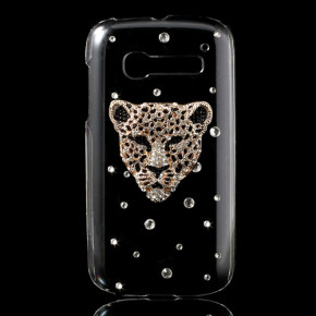 Луксозен твръд ултра тънък гръб с камъни за Alcatel One Touch POP C5 5036 / 5036x / 5036D 3D леопард